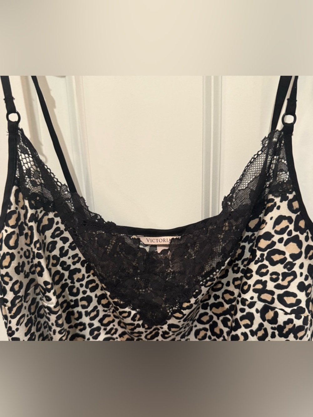 Victoria's Secret Leopard Satin Cami with Black Lace Trim - Picture 3 of 5
